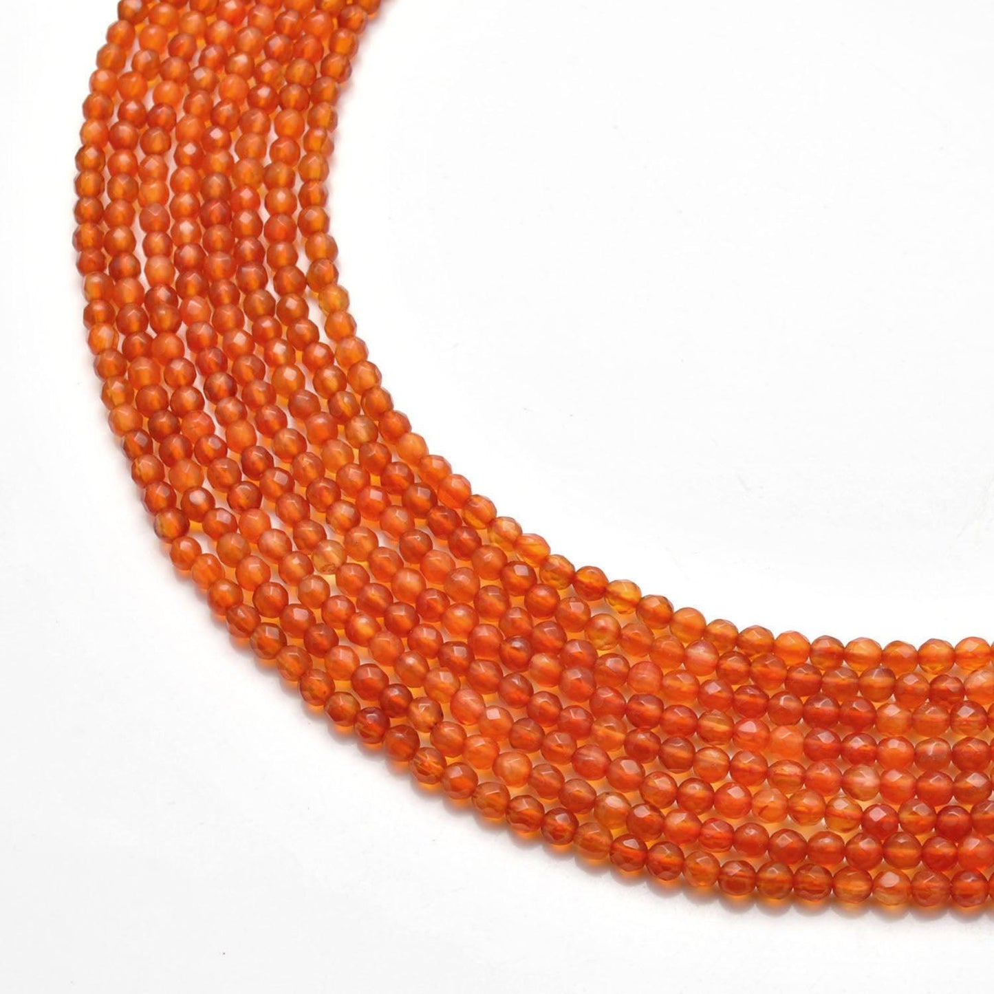 Natural Carnelian Round Faceted Gemstone Beads 14" Strand