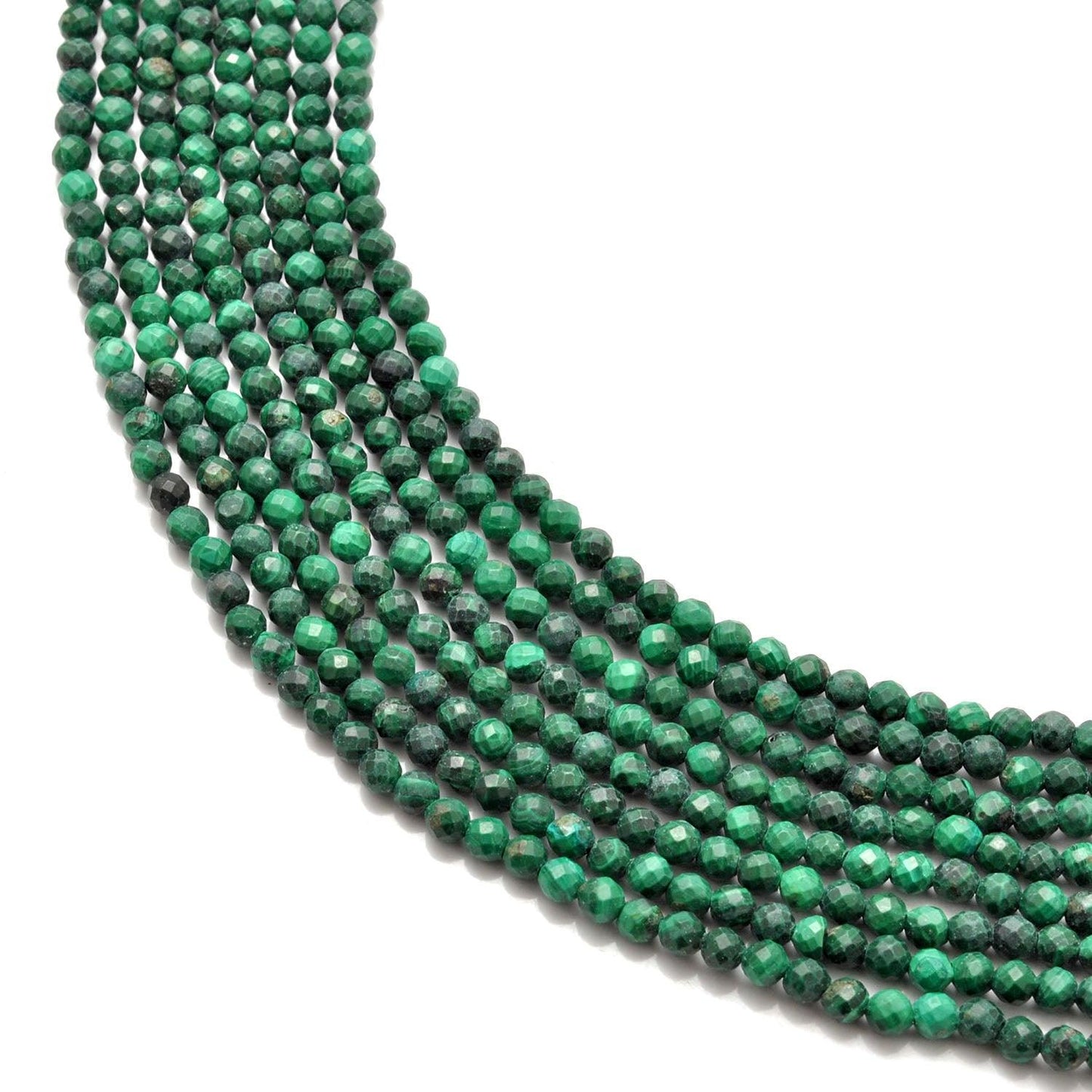 Natural Malachite Round faceted Gemstone Beads 12.5" Strand