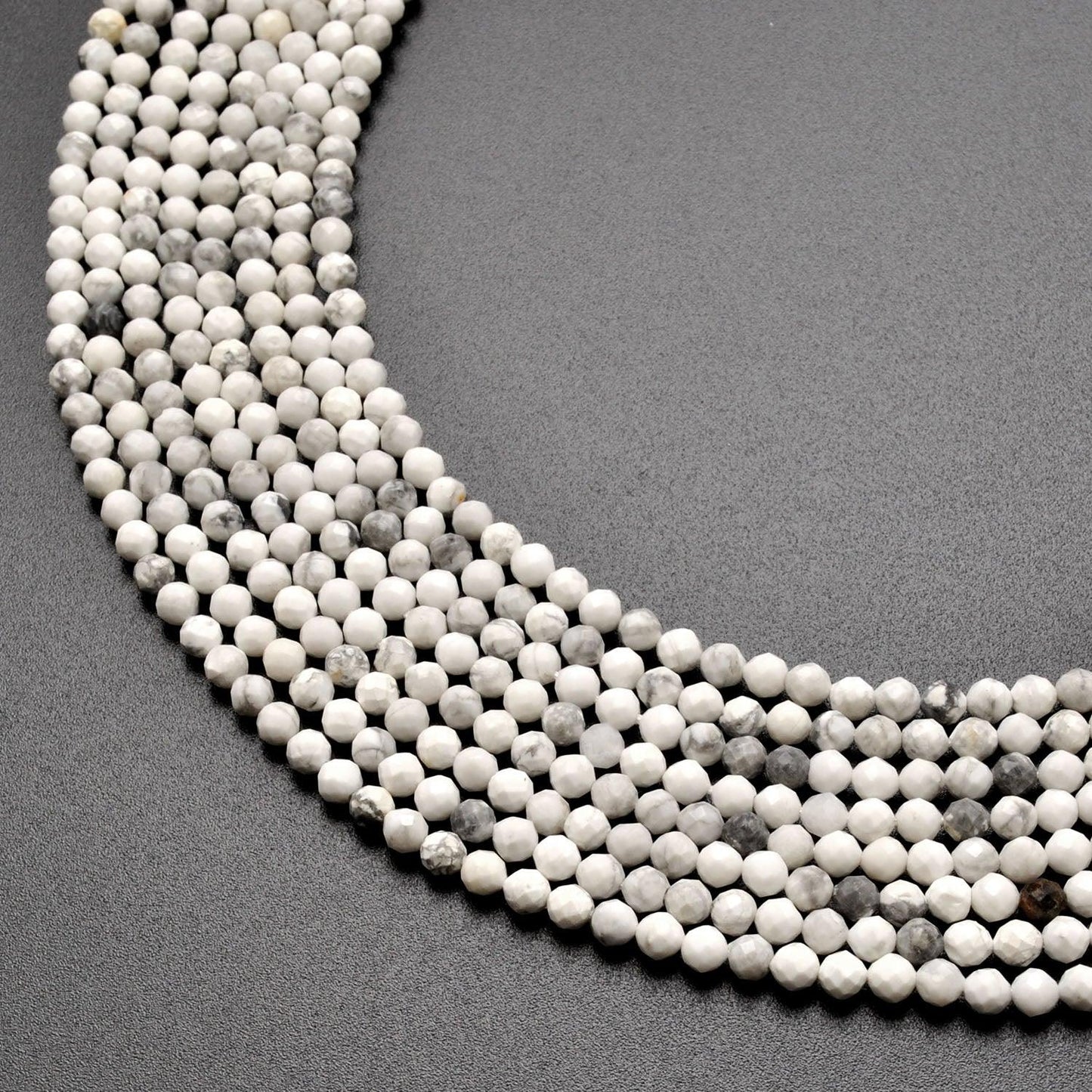 White Howlite Round Faceted Gemstone Beads 12.5" Strand