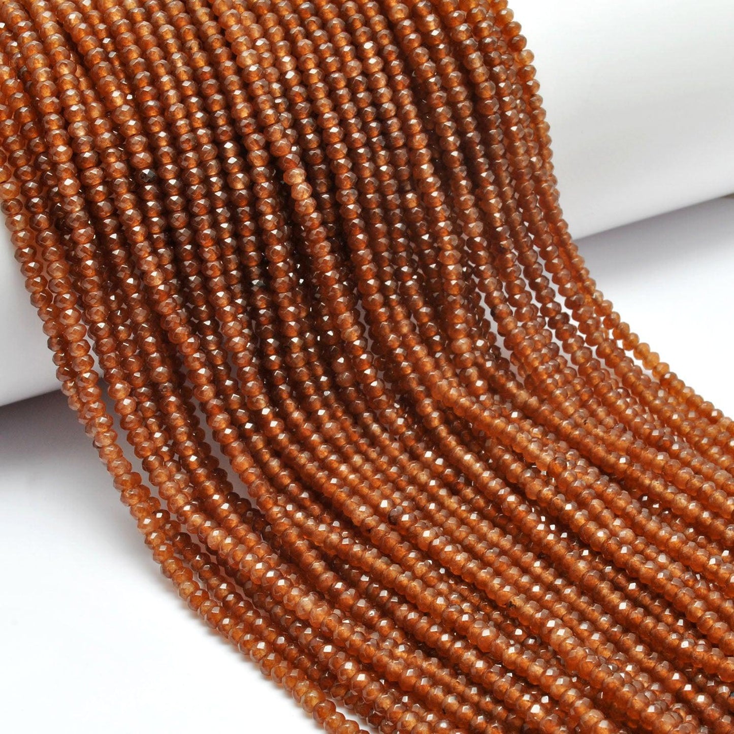 Brown Quartz Faceted Rondelle Gemstone Beads 14" Strand