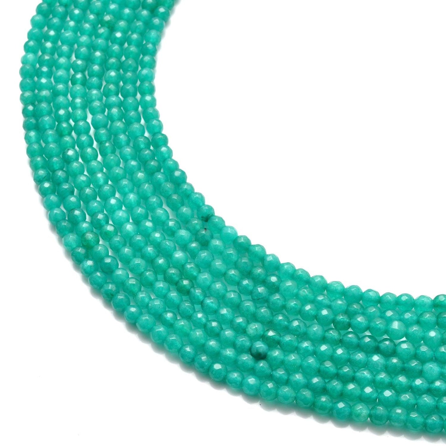 Aqua Quartz Round Faceted Gemstone Beads 14" Strand