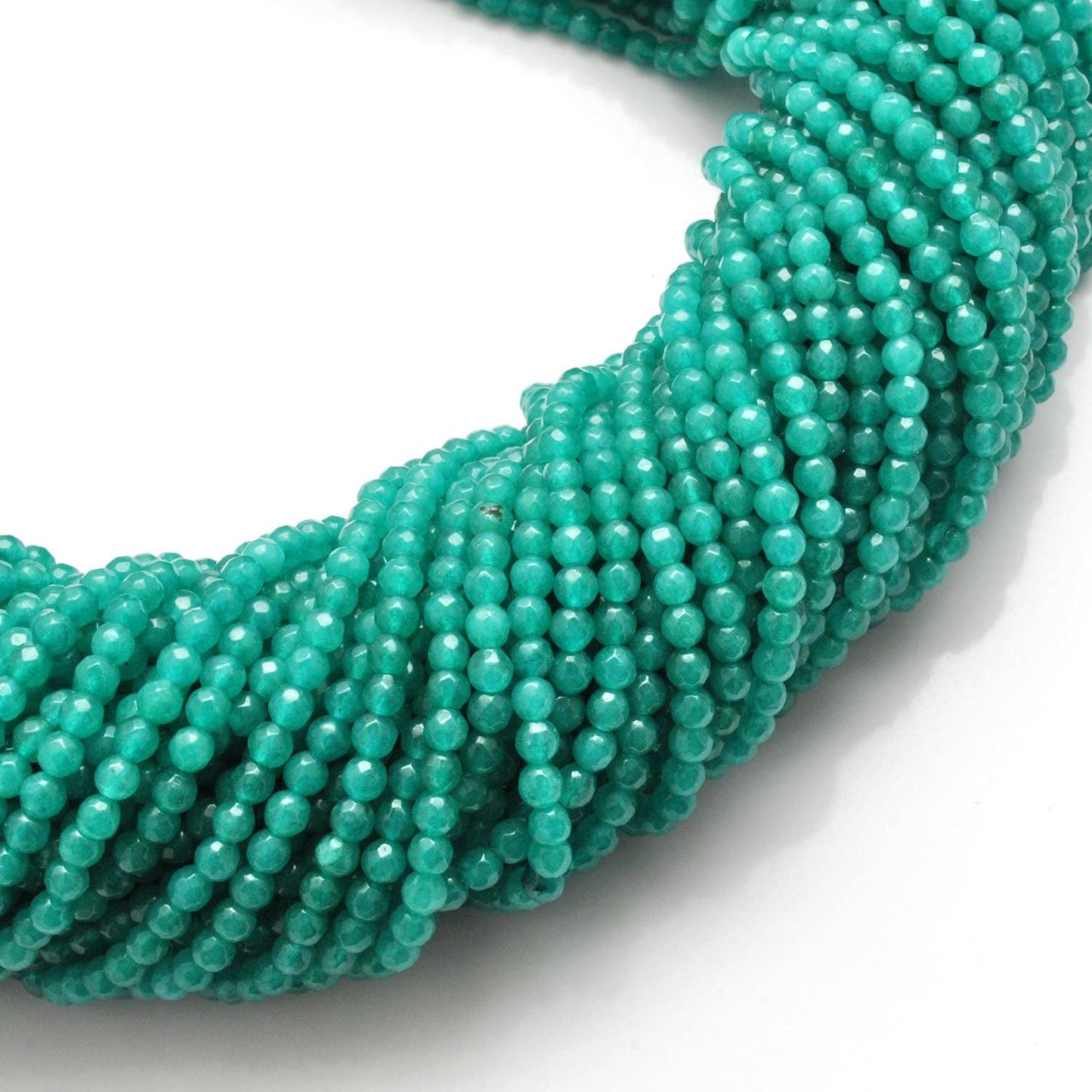 Aqua Quartz Round Faceted Gemstone Beads 14" Strand