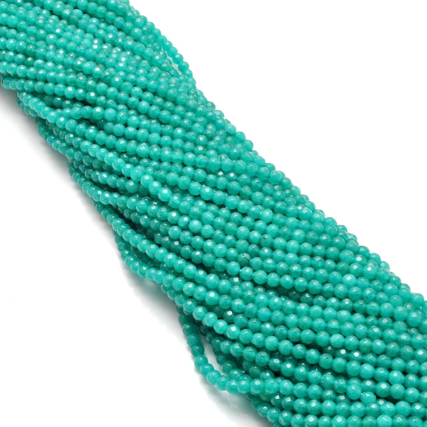 Aqua Quartz Round Faceted Gemstone Beads 14" Strand
