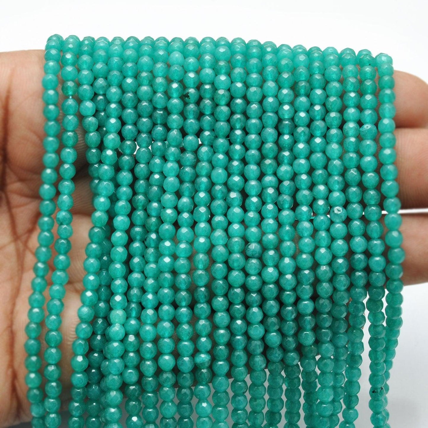 Aqua Quartz Round Faceted Gemstone Beads 14" Strand