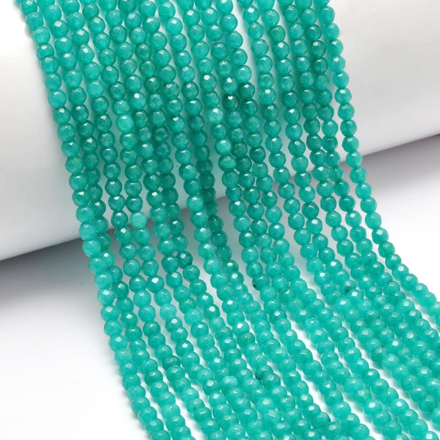Aqua Quartz Round Faceted Gemstone Beads 14" Strand