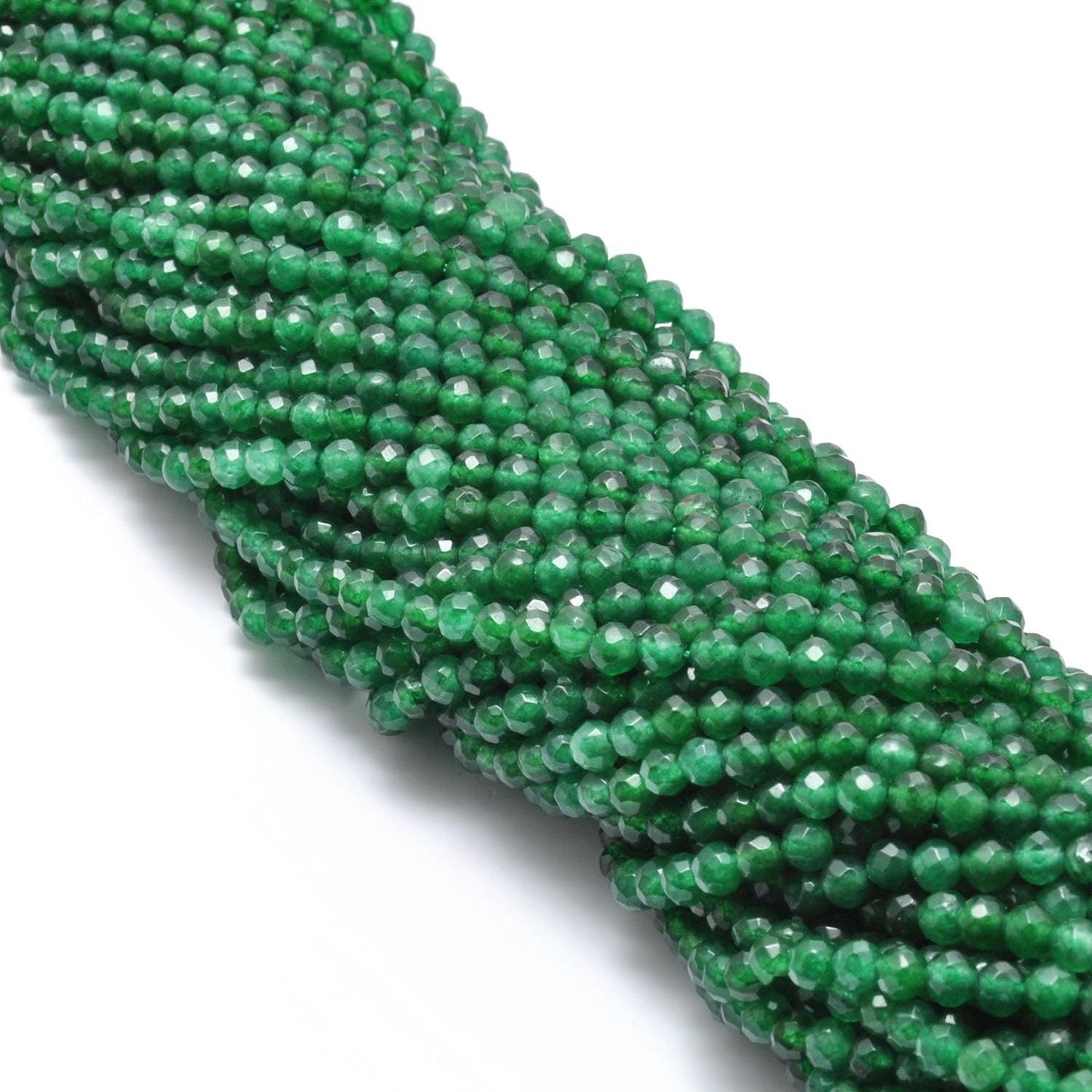 Green Quartz Faceted Round Gemstone Beads 14" Strand
