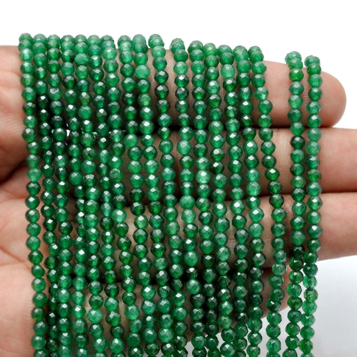 Green Quartz Faceted Round Gemstone Beads 14" Strand