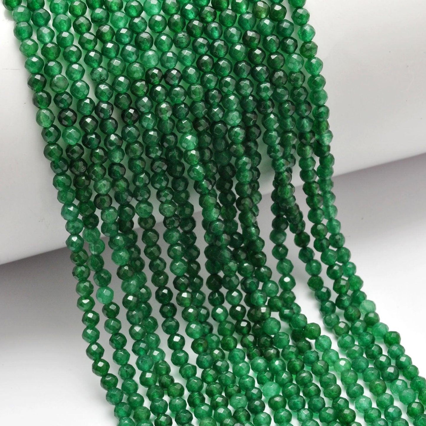 Green Quartz Faceted Round Gemstone Beads 14" Strand