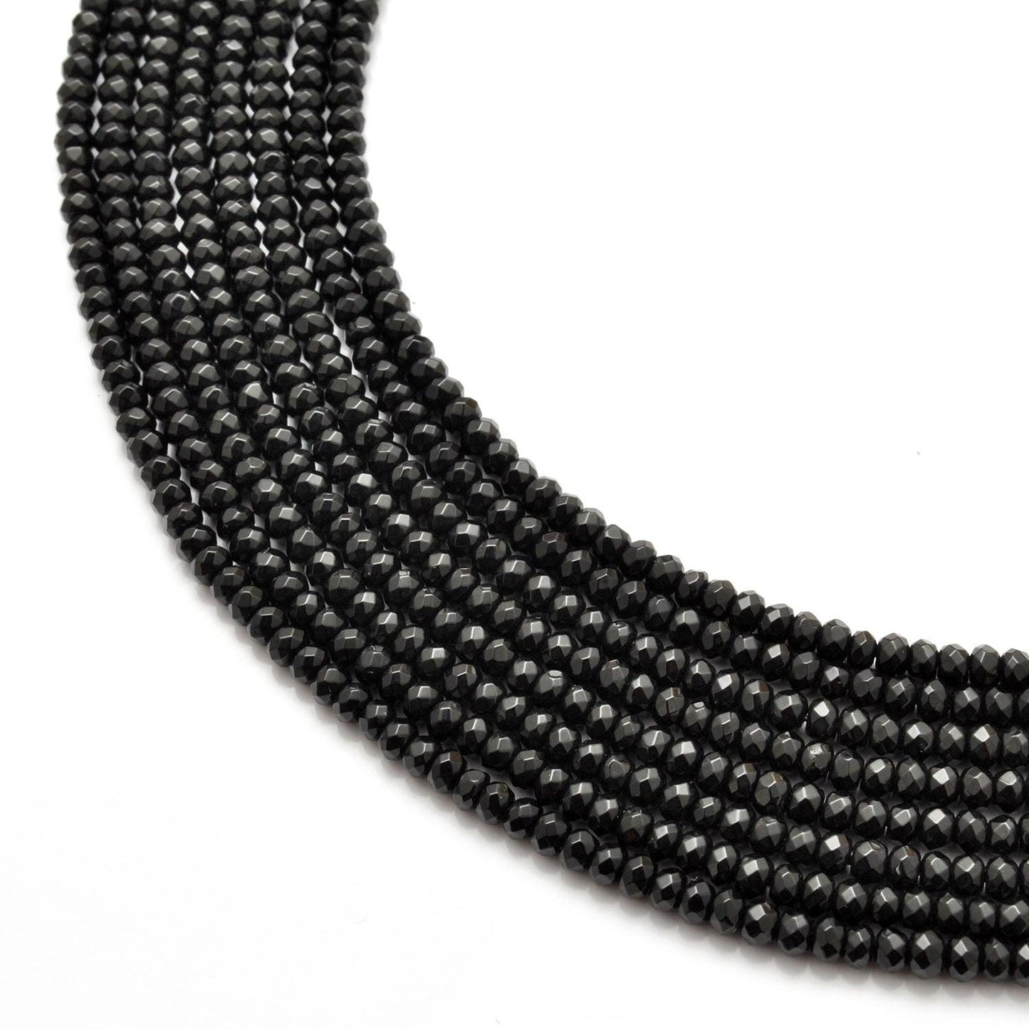 Black Onyx Rondelle Faceted Gemstone Beads 14" Strand