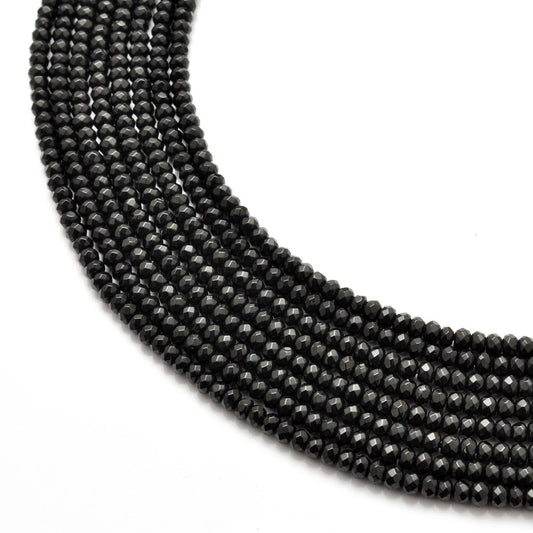 Black Onyx Rondelle Faceted Gemstone Beads 14" Strand
