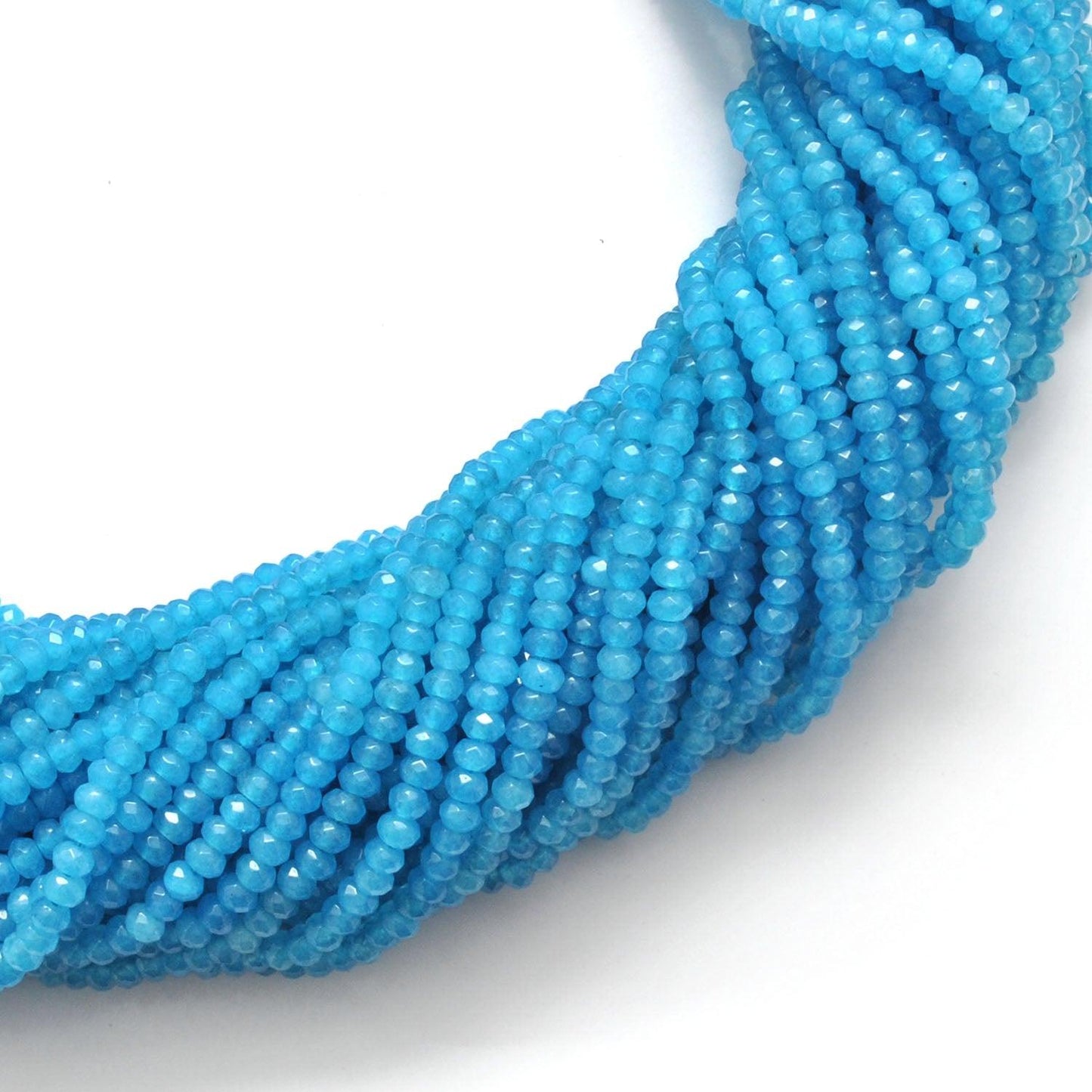 Blue Apatite Quartz Rondelle Faceted Gemstone Beads 14" Strand