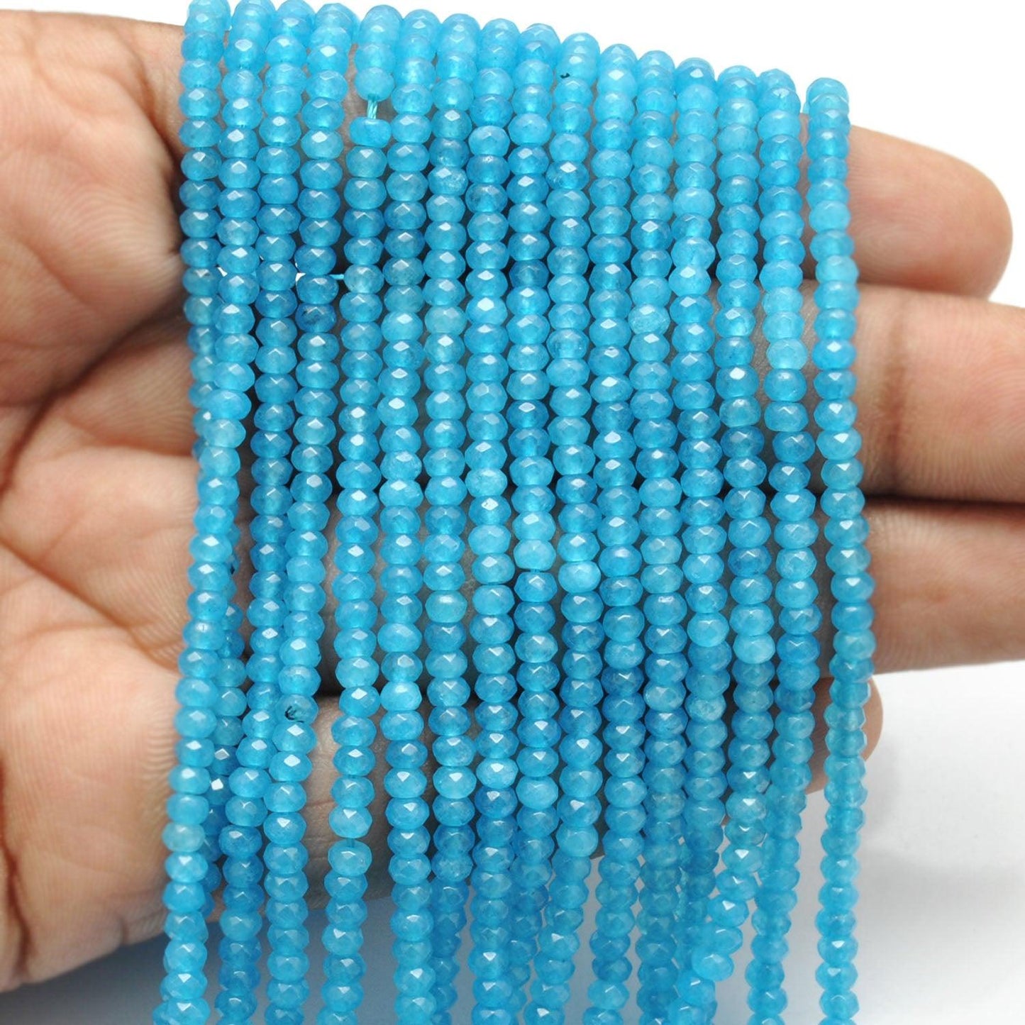 Blue Apatite Quartz Rondelle Faceted Gemstone Beads 14" Strand