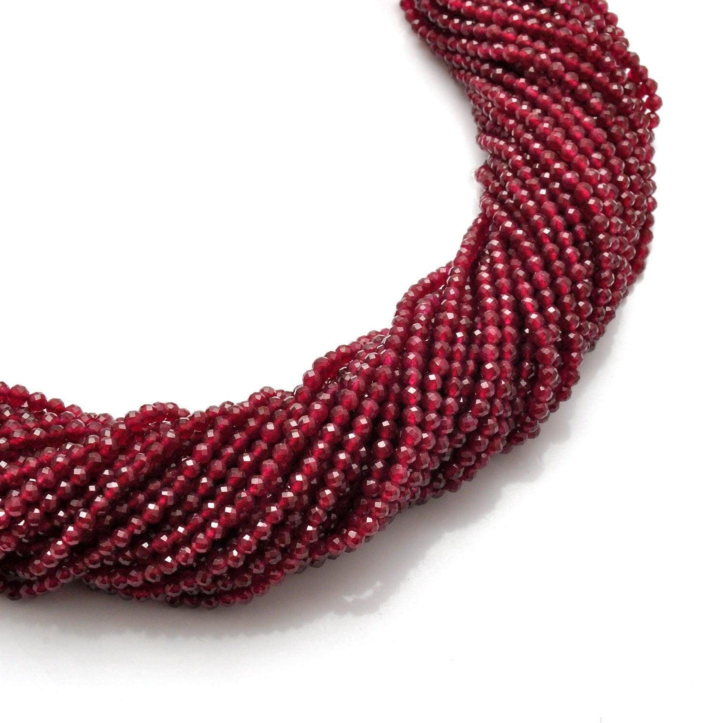 Red Ruby Quartz Round Faceted Gemstone Beads 13.5" Strand