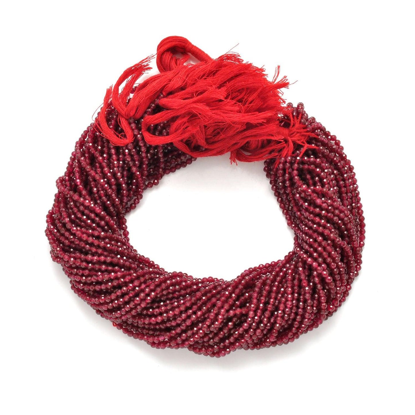 Red Ruby Quartz Round Faceted Gemstone Beads 13.5" Strand