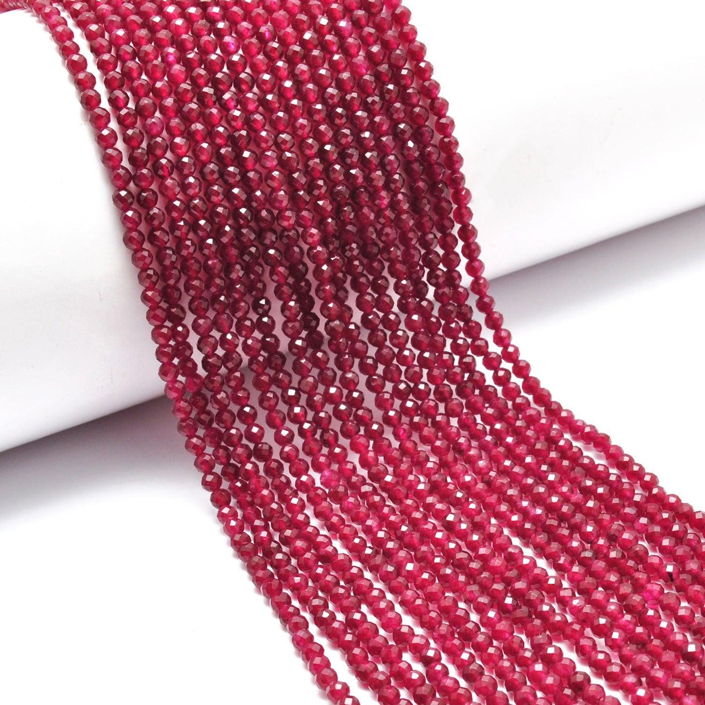 Red Ruby Quartz Round Faceted Gemstone Beads 13.5" Strand