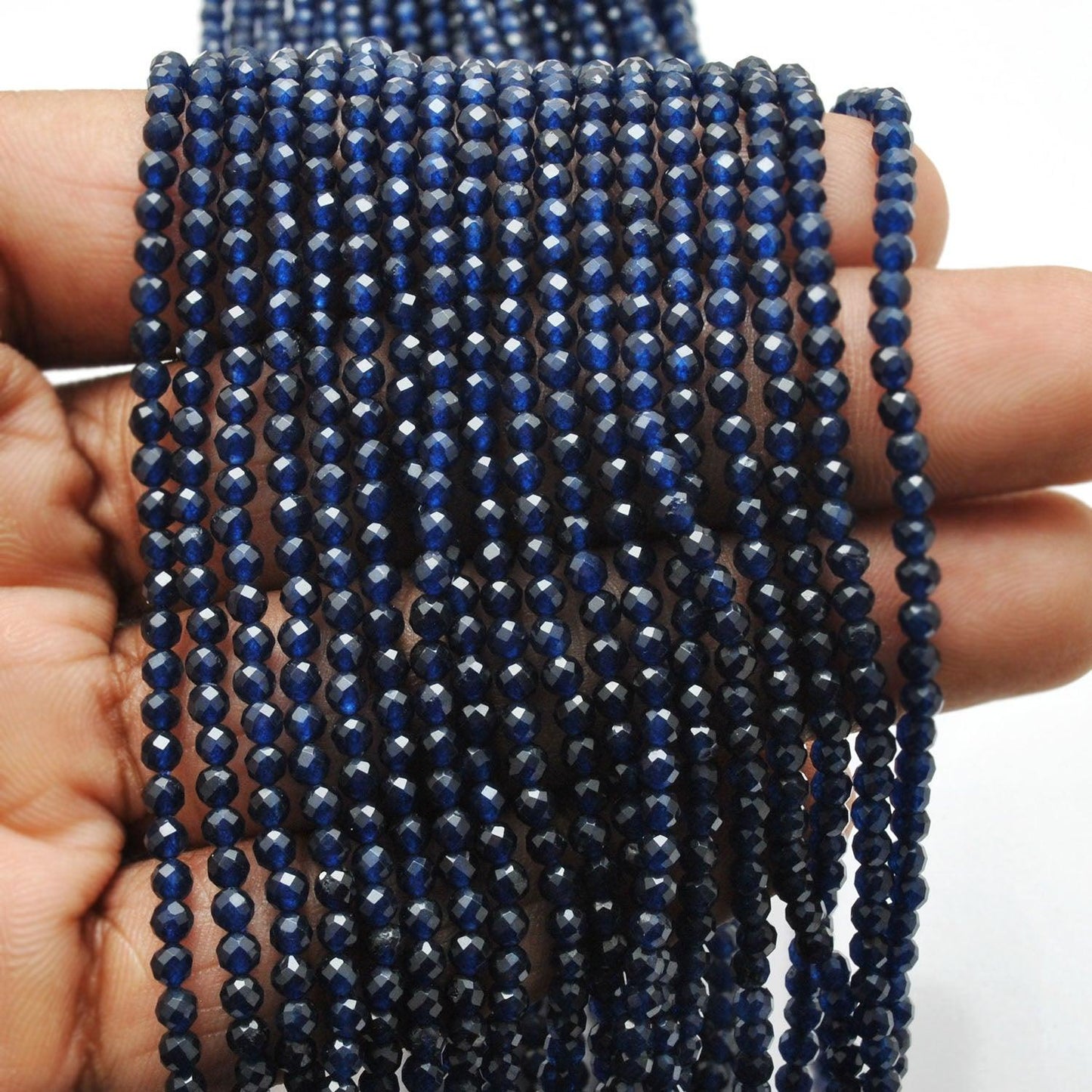 Blue Quartz Round Faceted Gemstone Beads 13.5" Strand