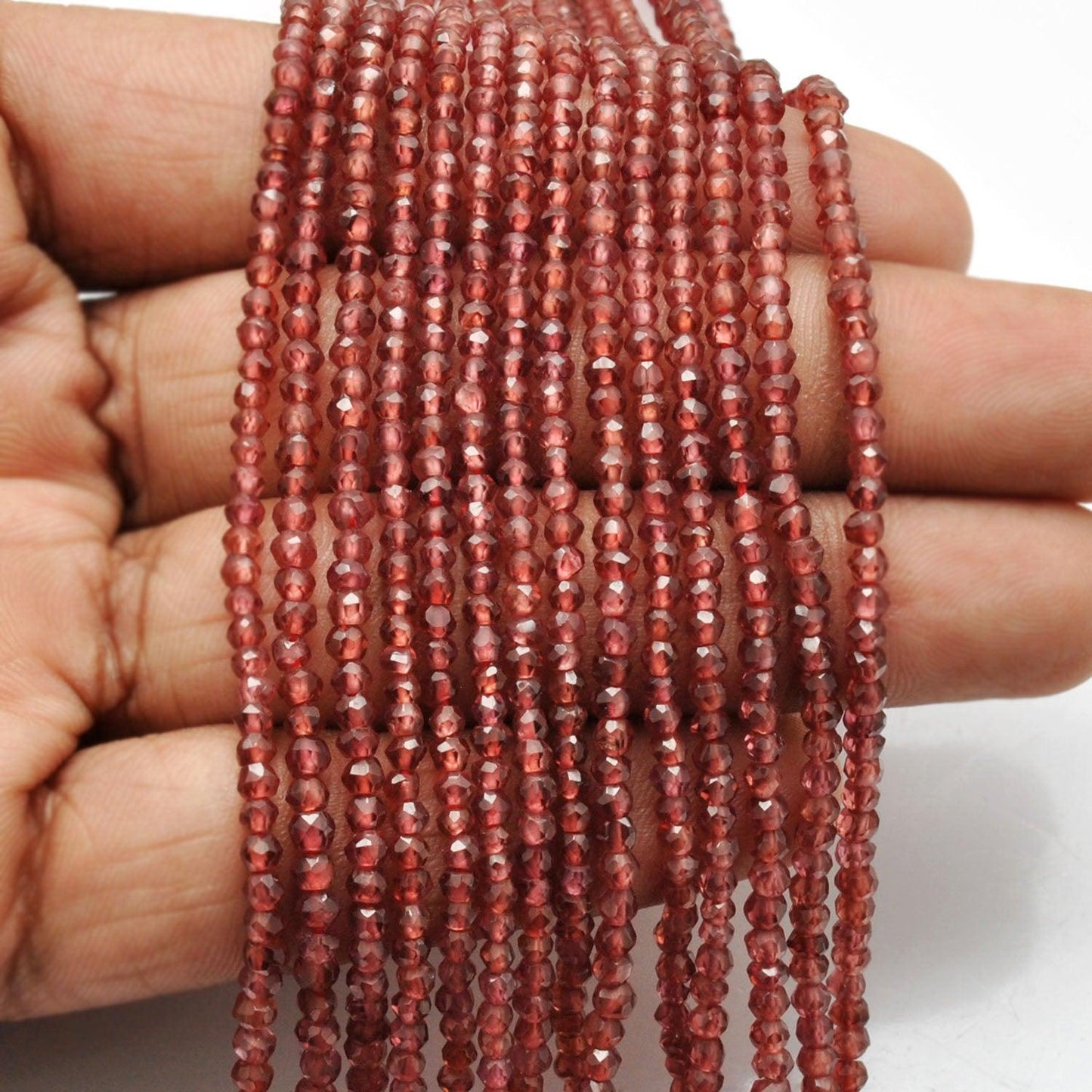 Natural Garnet Faceted Rondelle Gemstone Beads 12" Strand