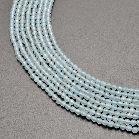 Light Blue Quartz Faceted Round Gemstone Beads 13.5" Strand