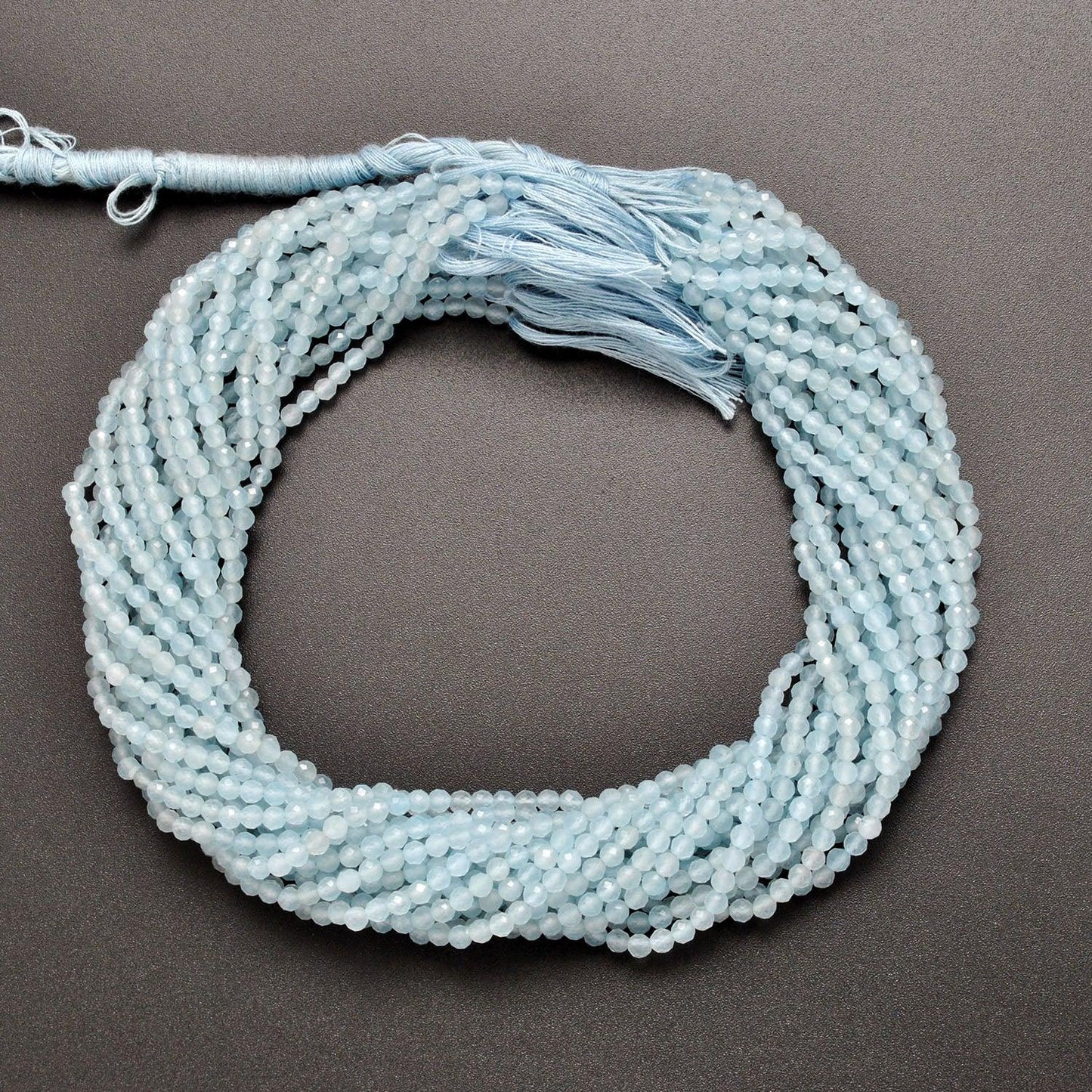 Light Blue Quartz Faceted Round Gemstone Beads 13.5" Strand