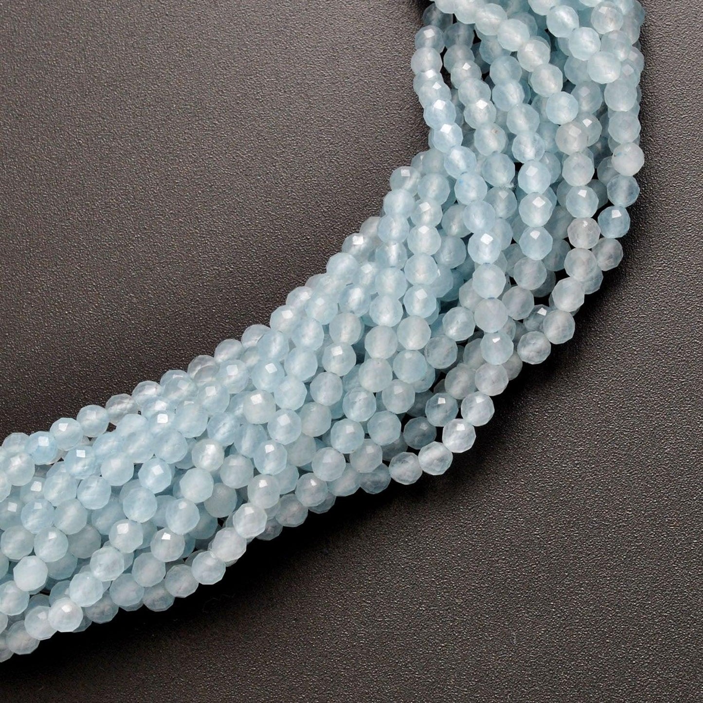 Light Blue Quartz Faceted Round Gemstone Beads 13.5" Strand
