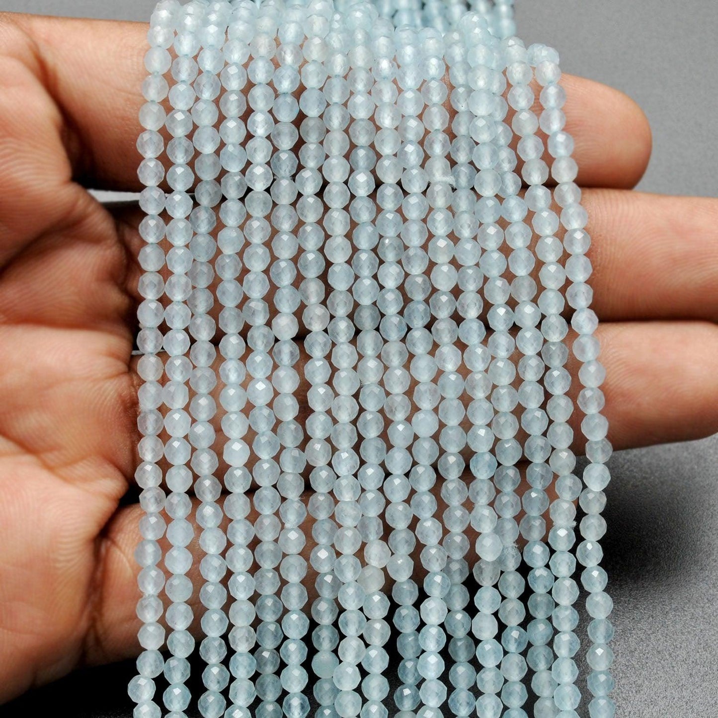 Light Blue Quartz Faceted Round Gemstone Beads 13.5" Strand