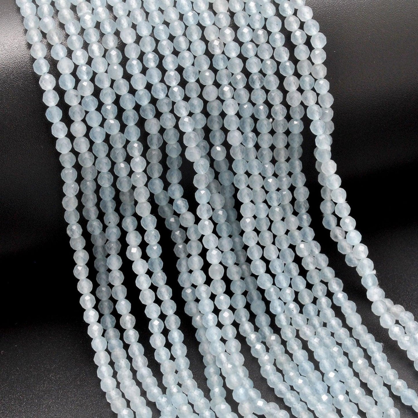 Light Blue Quartz Faceted Round Gemstone Beads 13.5" Strand