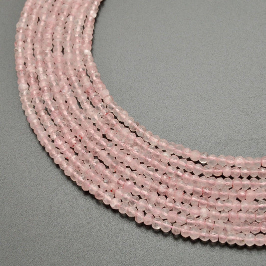 Natural Rose Quartz Rondelle Faceted Gemstone Beads 13" Strand