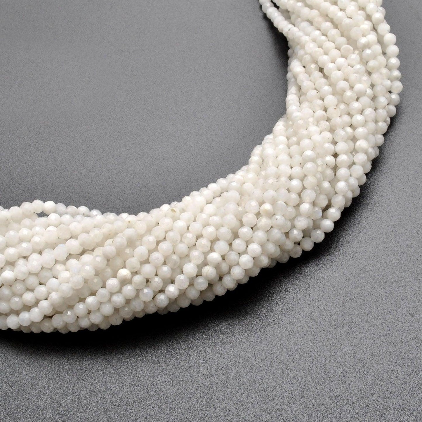 Natural Rainbow Moonstone Round Faceted Gemstone Beads 13" Strand