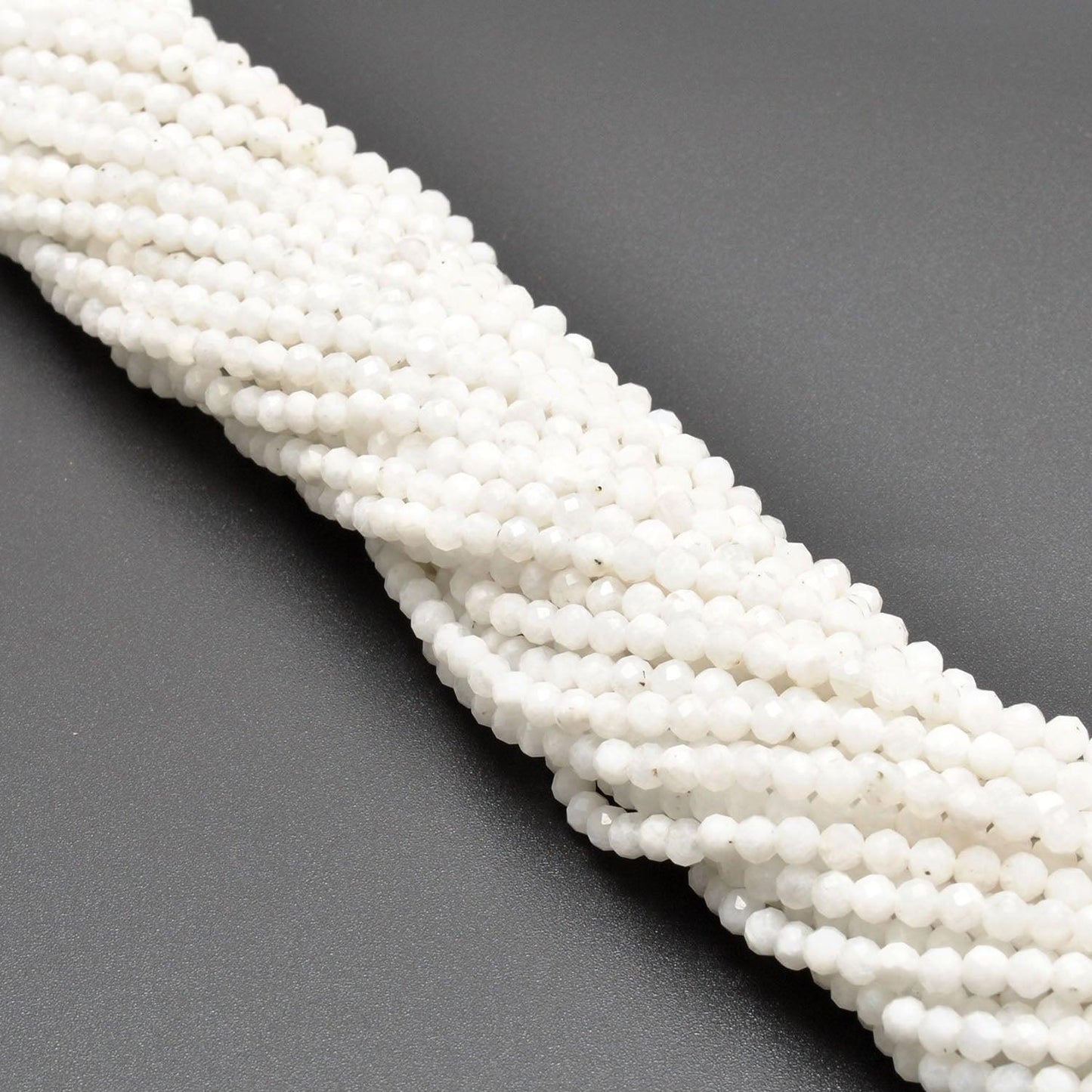 Natural Rainbow Moonstone Round Faceted Gemstone Beads 13" Strand