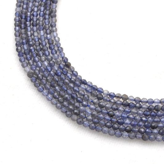 Natural Blue Iolite Faceted Round Gemstone Beads