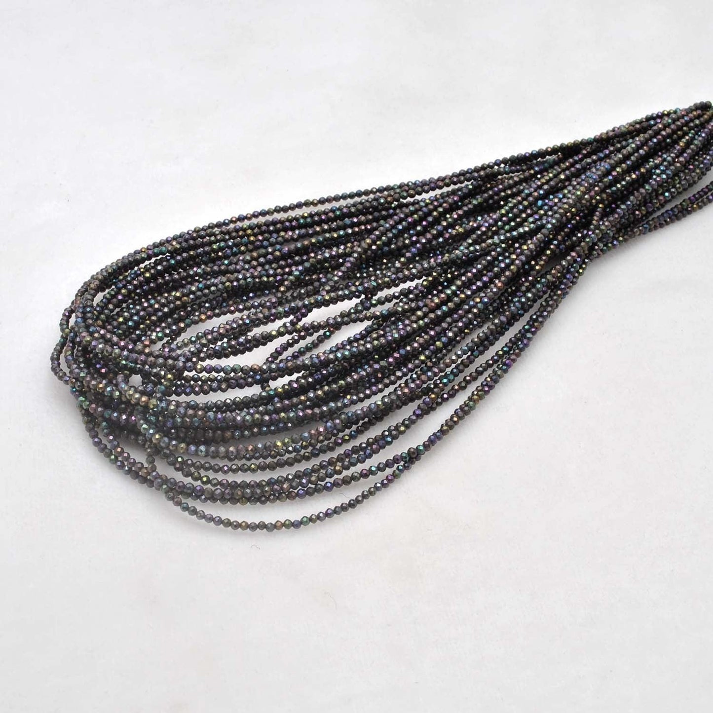 Black Spinel Coated Round Faceted Gemstone Beads 16" Strand