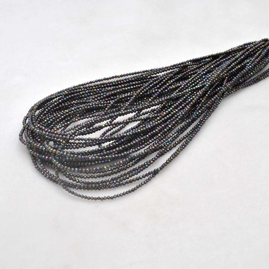Black Spinel Coated Round Faceted Gemstone Beads 16" Strand