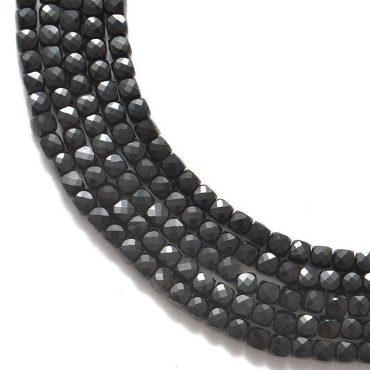Natural Black Onyx Faceted Cube Gemstone Beads 4mm 12.5"