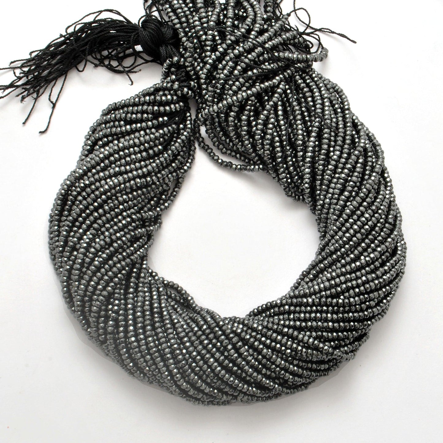 Black Hematite Faceted Rondelle Gemstone Beads 15" Strand