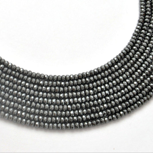 Black Hematite Faceted Rondelle Gemstone Beads 15" Strand