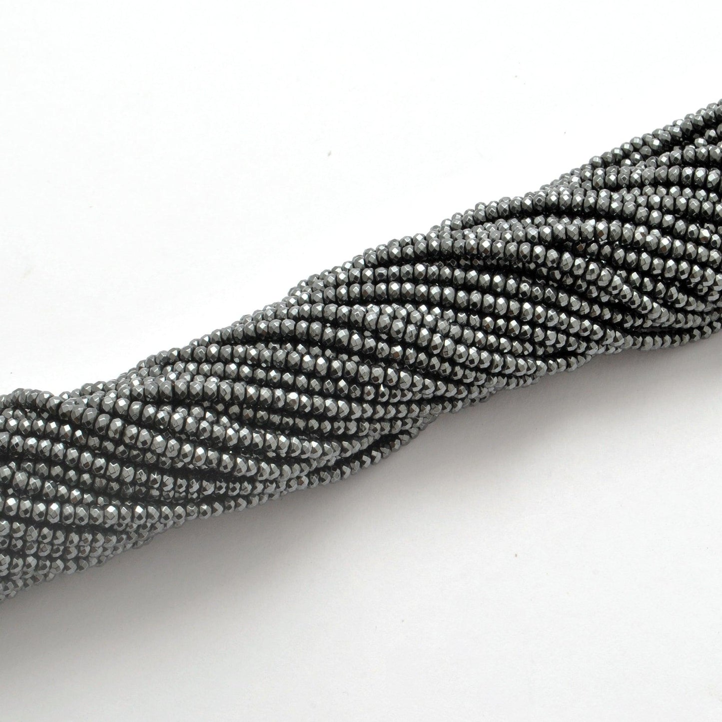 Black Hematite Faceted Rondelle Gemstone Beads 15" Strand