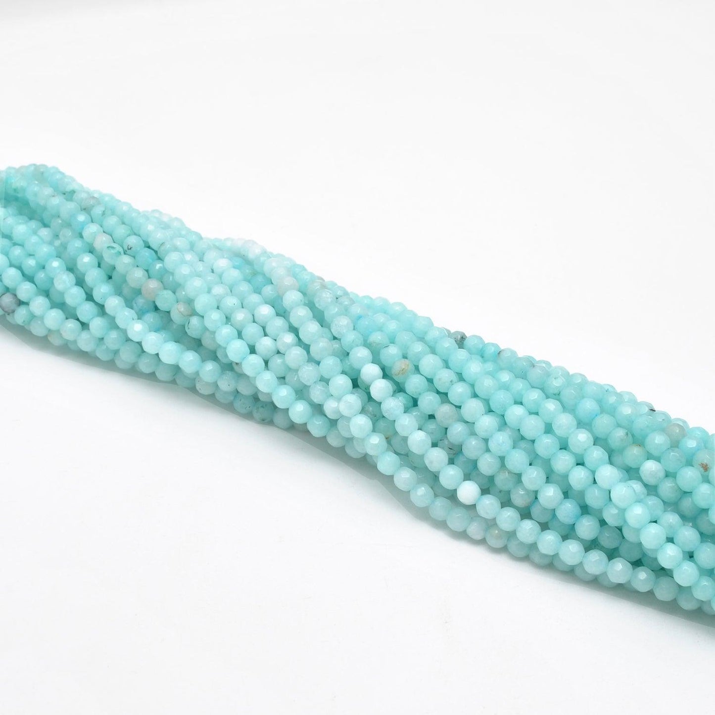 Blue Aqua Quartz Faceted Round Gemstone Beads 15" Strand