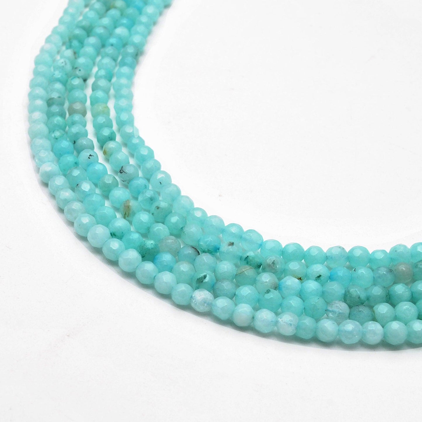 Blue Aqua Quartz Faceted Round Gemstone Beads 15" Strand