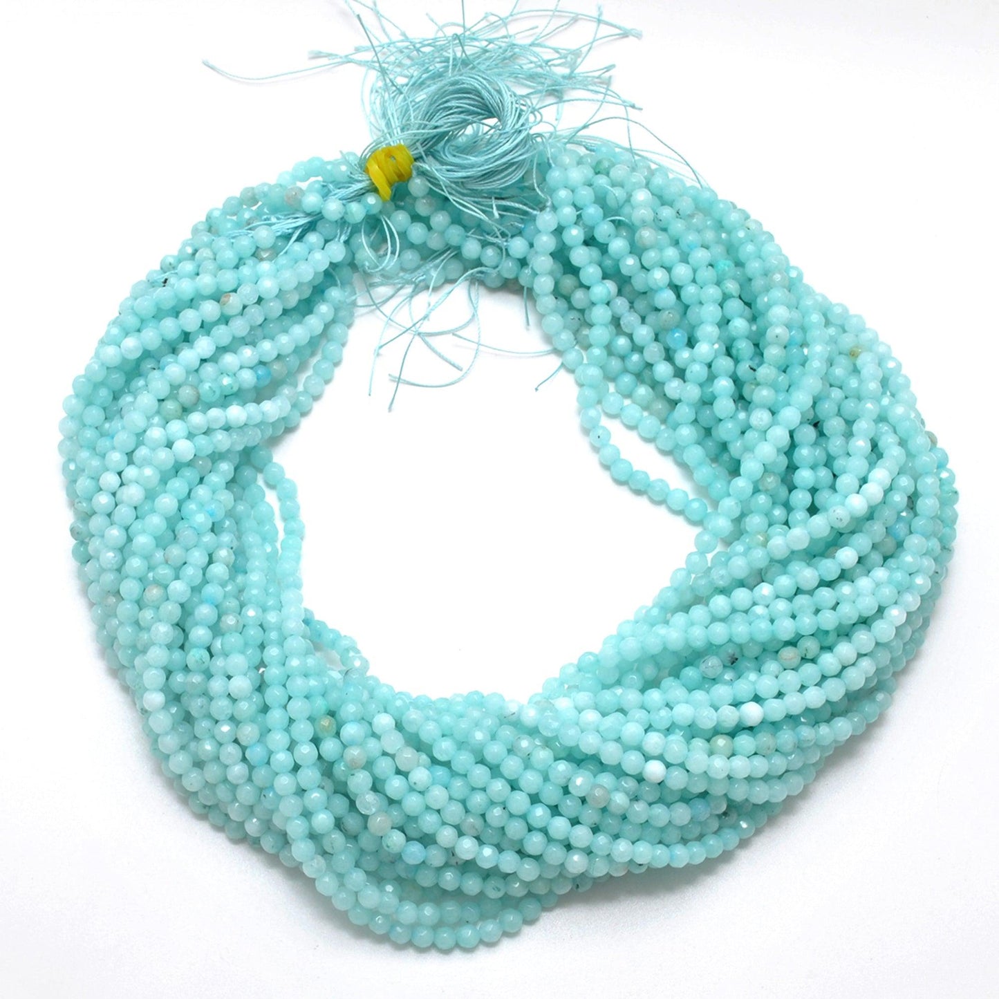 Blue Aqua Quartz Faceted Round Gemstone Beads 15" Strand