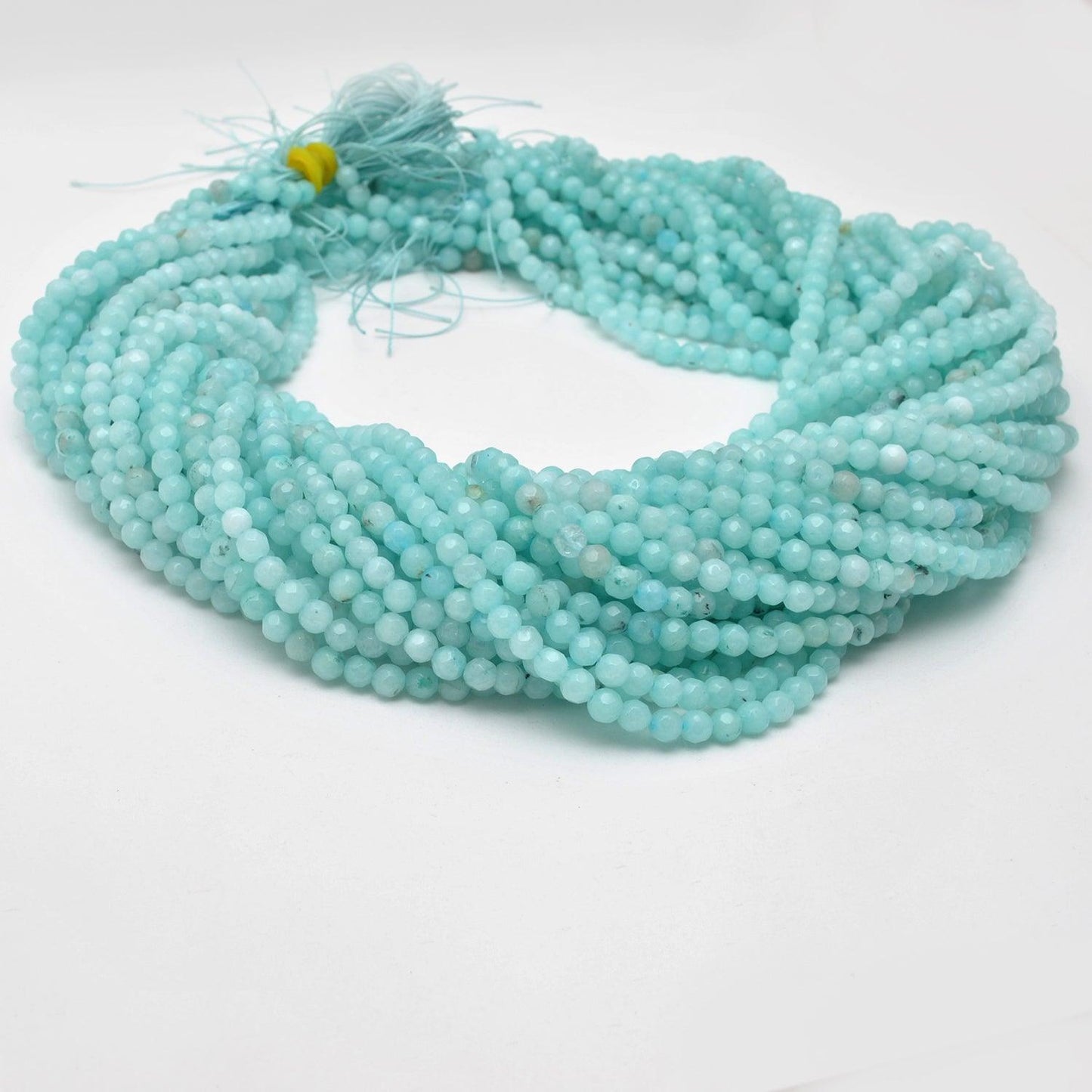 Blue Aqua Quartz Faceted Round Gemstone Beads 15" Strand