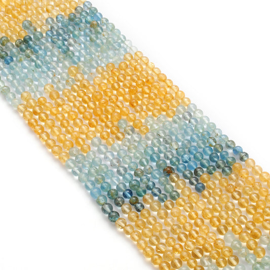"Natural 4mm multi aquamarine plain round beads, 15-inch strand with approx. 100 pieces, polished and untreated, ideal for handmade jewelry making"