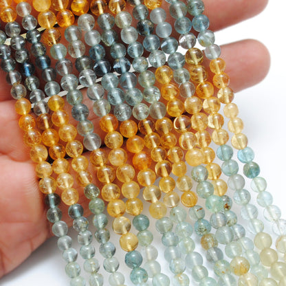 Natural aquamarine gemstone beads strand 4.5–5mm, 15-inch, approx. 75 pcs, 3 design options A B C, round smooth polished beads for jewelry making"