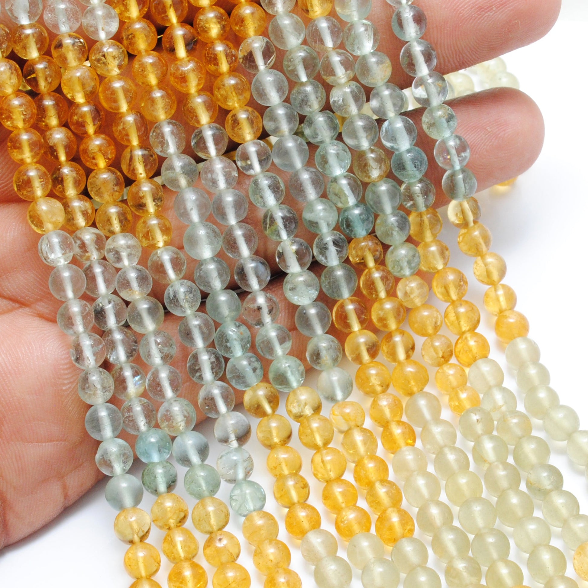 "5mm aquamarine beads 15 inch strand, natural round gemstones with A and B design options, polished smooth finish, handmade jewelry supply"