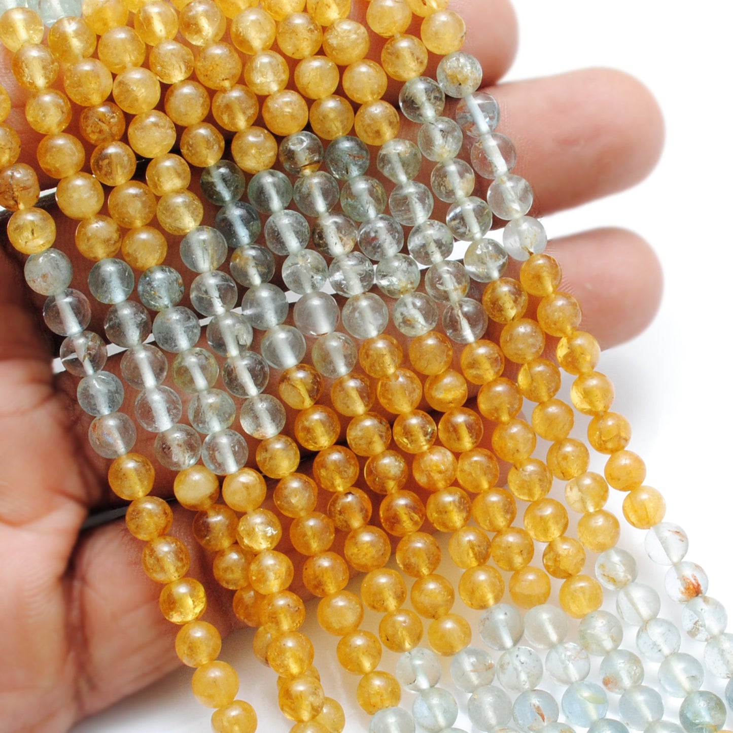 "5mm aquamarine beads 15 inch strand, natural round gemstones with A and B design options, polished smooth finish, handmade jewelry supply"