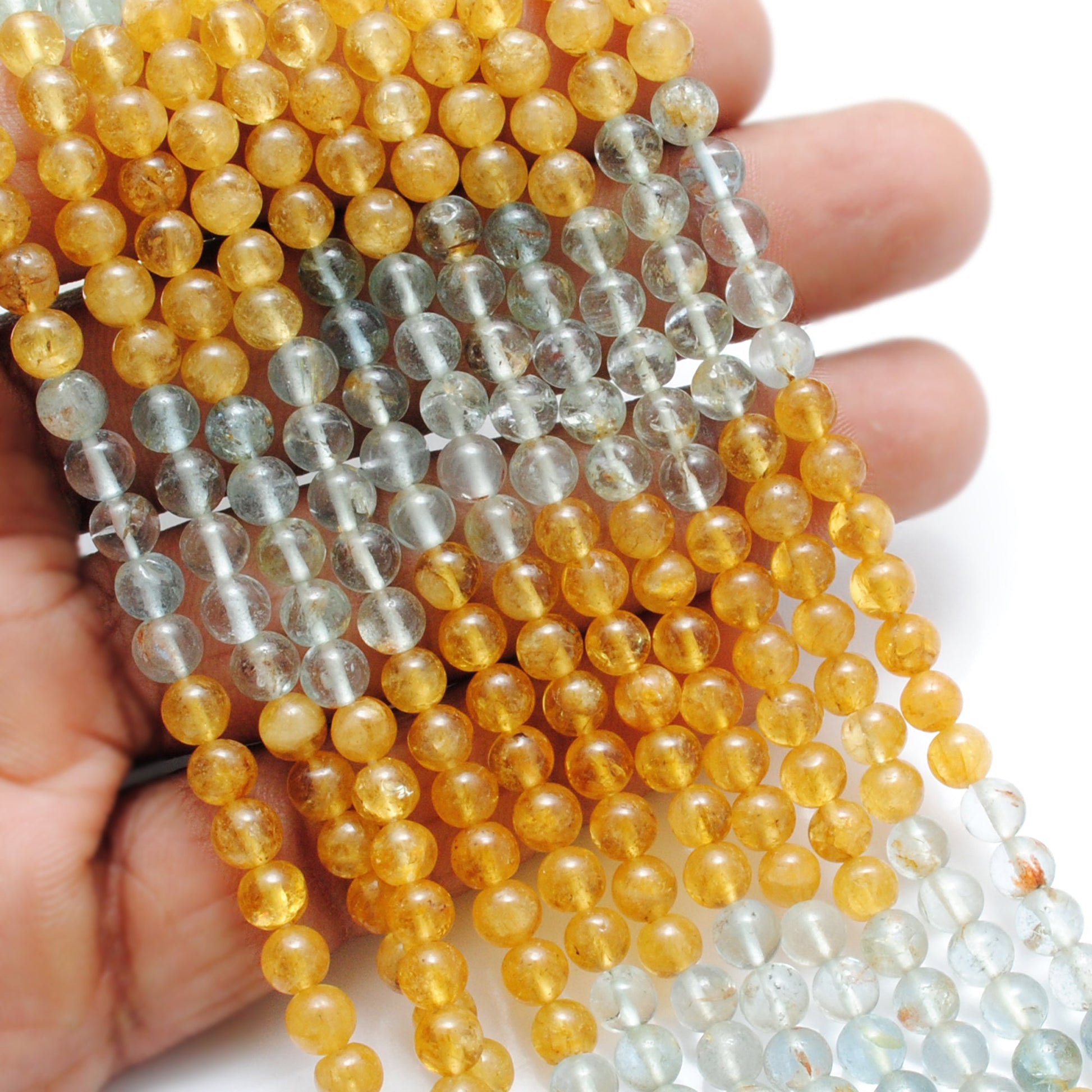 "5mm aquamarine beads 15 inch strand, natural round gemstones with A and B design options, polished smooth finish, handmade jewelry supply"