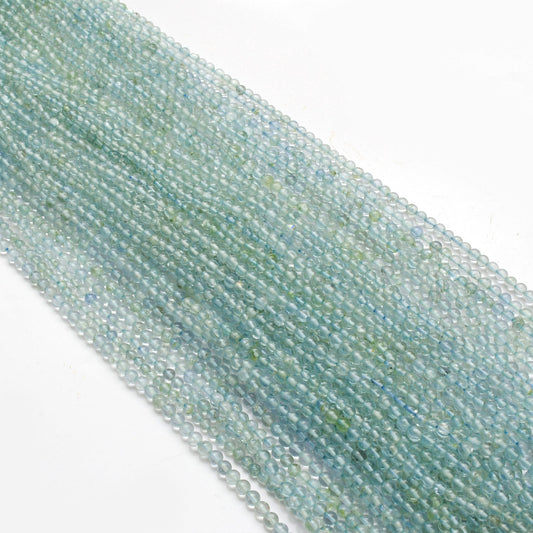 3-3.5 mm Natural Aquamarine Round Gemstone Beads – 15.5" Strand – DIY Jewelry Making