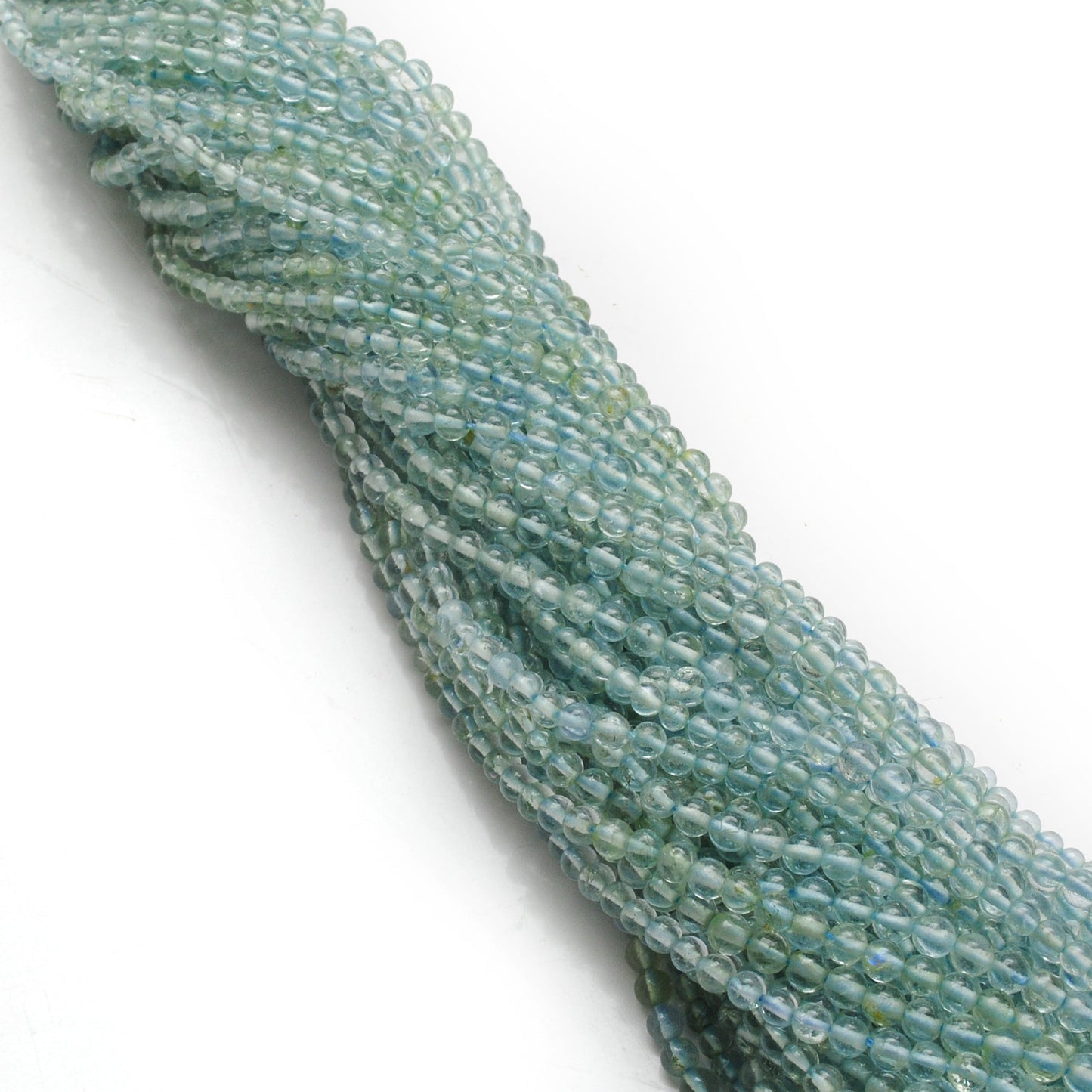 3-3.5 mm Natural Aquamarine Round Gemstone Beads – 15.5" Strand – DIY Jewelry Making