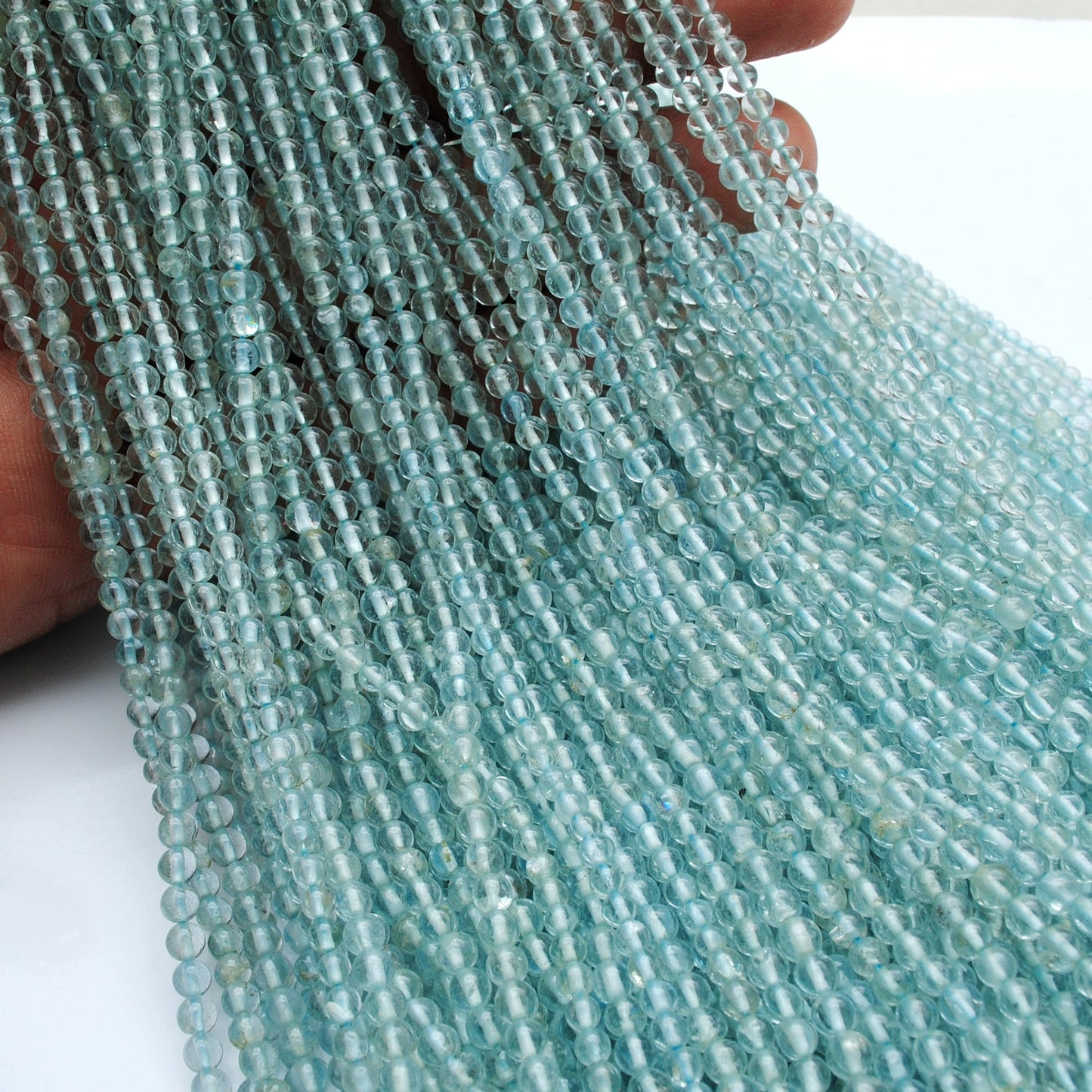 3-3.5 mm Natural Aquamarine Round Gemstone Beads – 15.5" Strand – DIY Jewelry Making