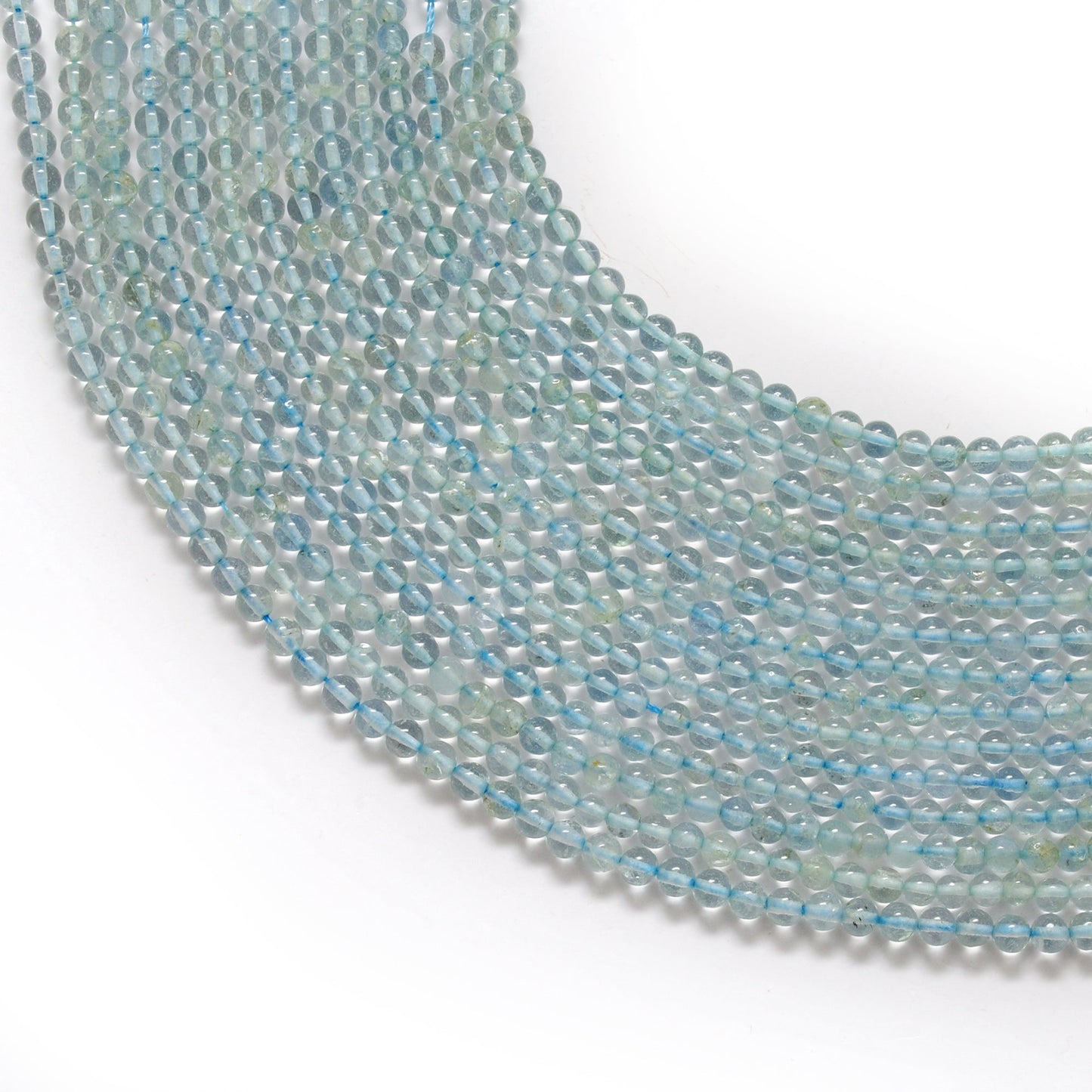 3-3.5 mm Natural Aquamarine Round Gemstone Beads – 15.5" Strand – DIY Jewelry Making
