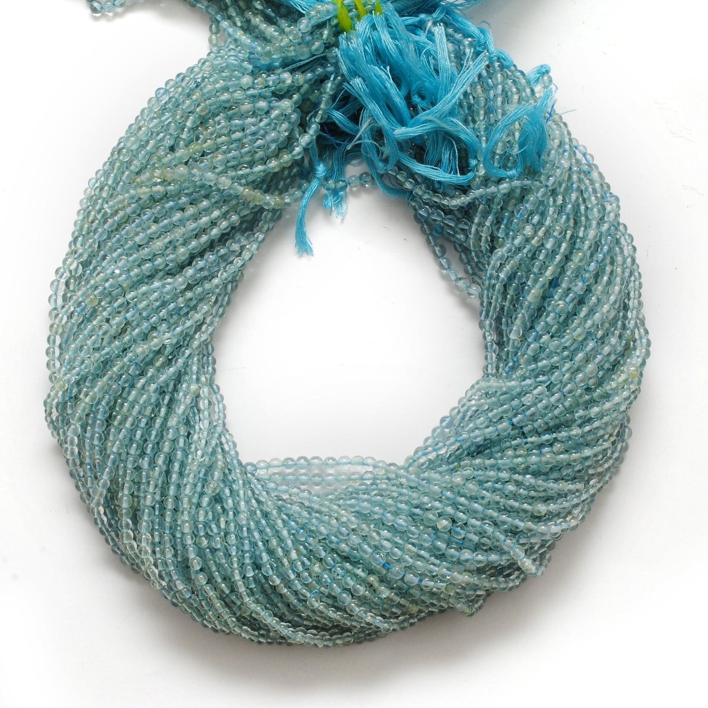 3-3.5 mm Natural Aquamarine Round Gemstone Beads – 15.5" Strand – DIY Jewelry Making